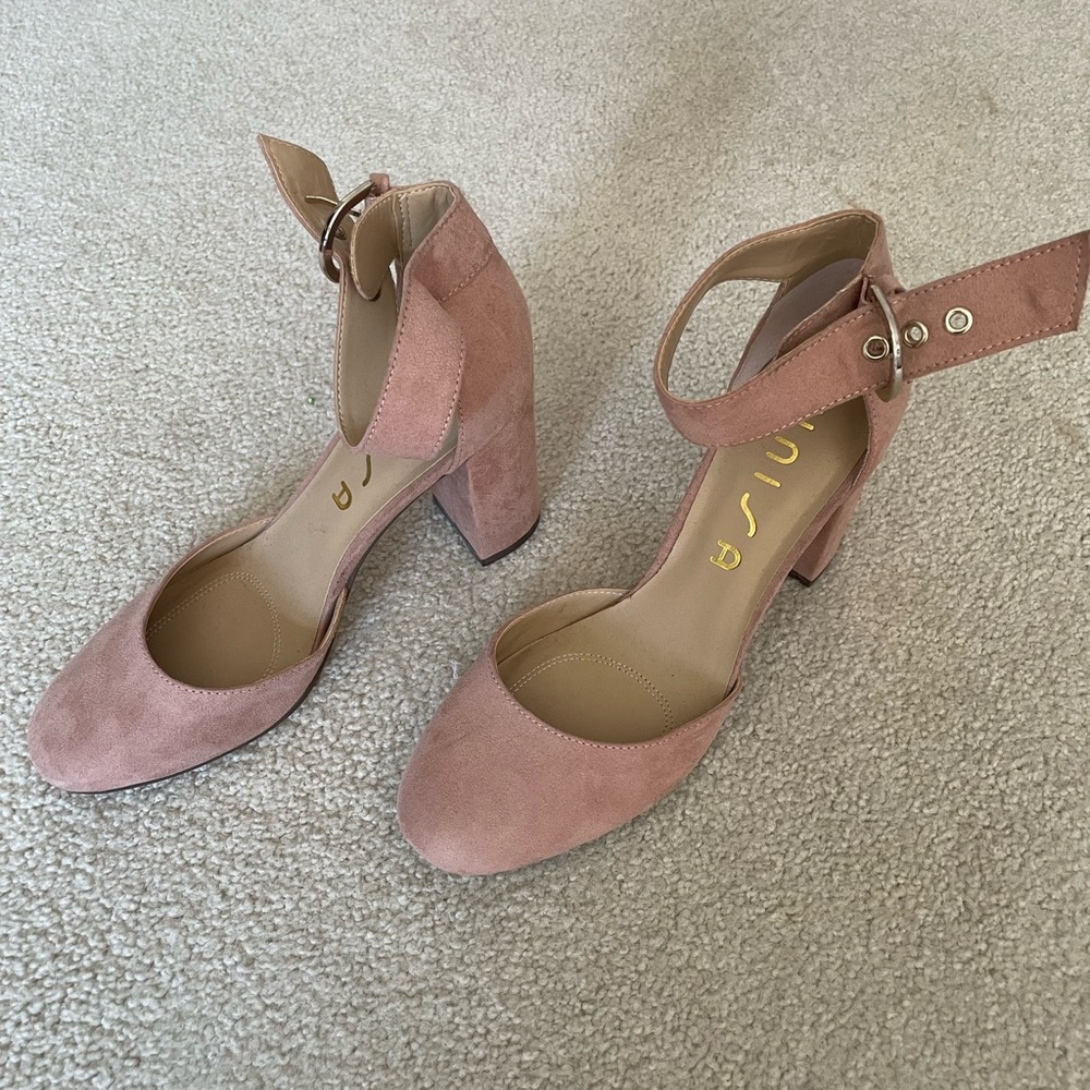 Pink Suede Closed Toe Heals - Picture 2 of 7